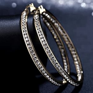 Rhinestone Silver Hoop Earrings Clear Stones CZ Sparkle Crystal Channel Hoops